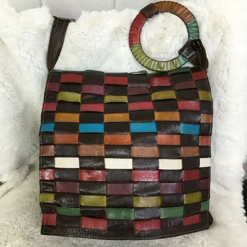 Tatys Bags Multicolor Patchwork Inner Pocket Leather Crossbody Shoulder Bag